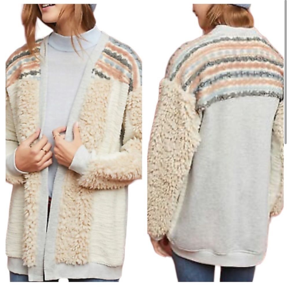 Anthropologie Amadi Chaparral Sherpa Boho Cardigan sweater M